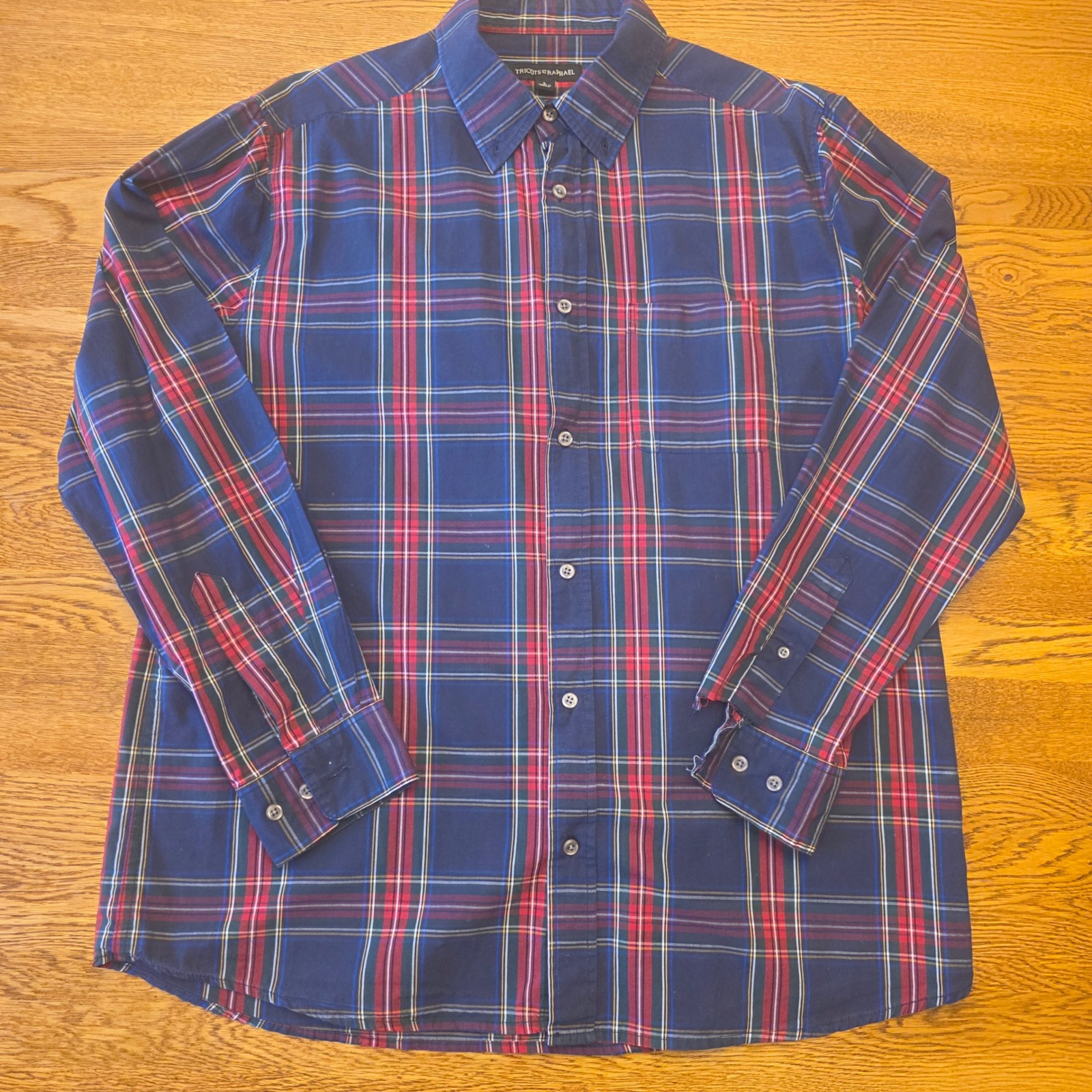 Tricots St Raphael Mens L Plaid Button Down Long Sleeve Shirt Issue